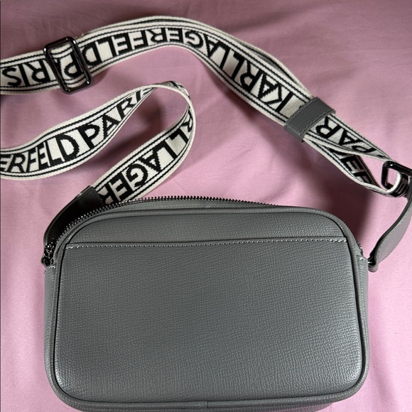 Karl Lagerfeld Gray Maybelle Crossbody with Branded Webbing Strap and Charms - Picture 3 of 6